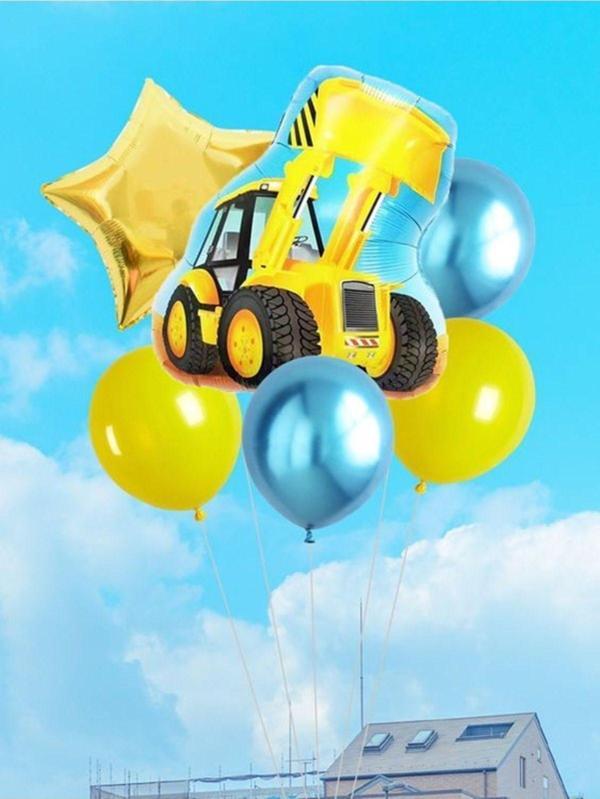 Parti Station İnşaat Konsept Kamyon Balon Set İnşaat Kepçe Balon Doğum Günü Balon Buketi - Image 1