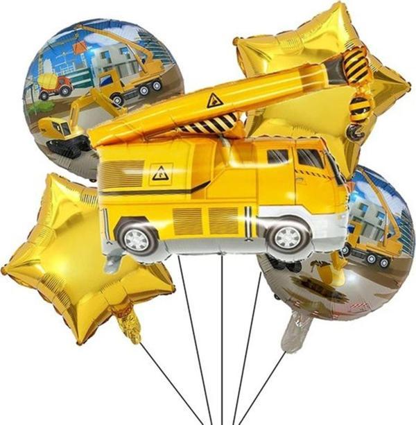 Parti Station İnşaat Konsept Kamyon Balon Set Vinç Balon Buketi Truck Balloon Doğum Günü Balon Set - Image 1
