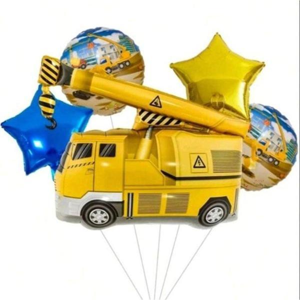 Parti Station İnşaat Konsept Vinç Kamyon Balon Set Vinç Balon Buketi Truck Balloon Doğum Günü Balon Set - Image 1