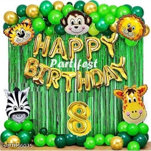 Parti Station Safari Hayvanlar 8 Yaş Balon Set Safari Konsept Folyo Helyum Balon Set Safari Konsept Doğum Günü Set - Image 1