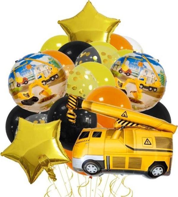 Parti Station İnşaat Konsept Vinç Kamyon Balon Set Vinç Balon Buketi Truck Balloon Doğum Günü Balonları - Image 1