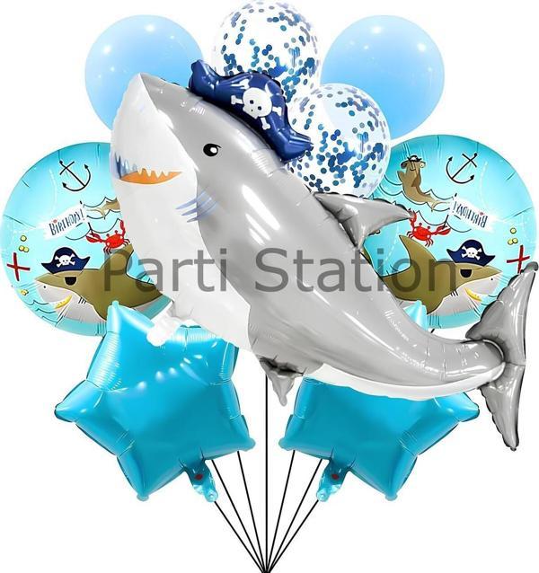 Parti Station Korsan Köpek Balığı Balon Set Korsan Shark Tema Doğum Günü Folyo Balon Set - Image 1