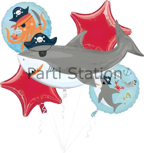 Parti Station Korsan Köpek Balığı Balon Set Pirate Shark Tema Doğum Günü Balon Set - Image 1