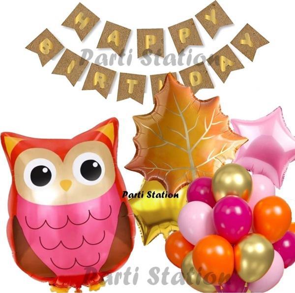 Parti Station Orman Woodland Baykuş Konsept Doğum Günü Balon Set Baykuş Tema Folyo Balon Set - Image 1