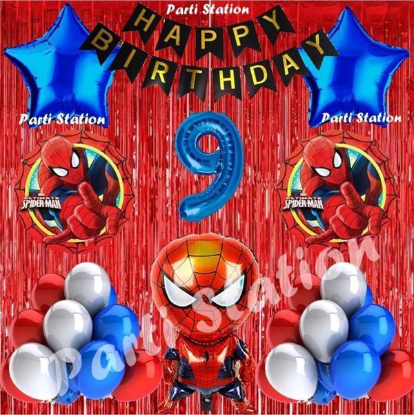 Parti Station Spiderman Örümcek Adam Balon Set 9 Yaş Örümcek Adam Kırmızı Konsept Doğum Günü Parti Balon Seti - Image 1