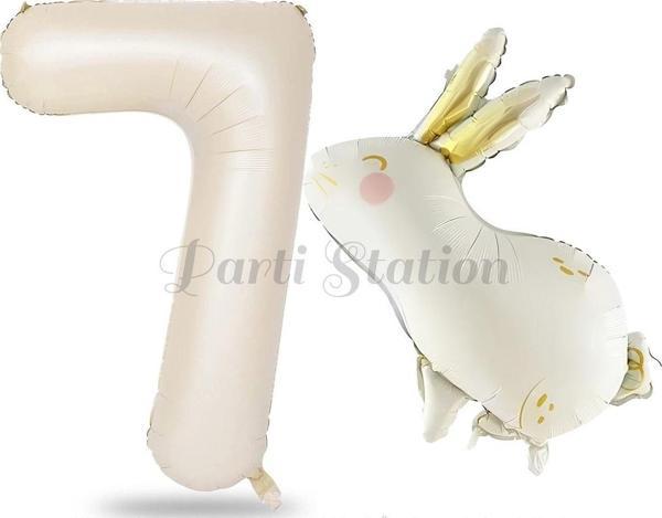 Parti Station Sevimli Tavşan Rabbit 7 Yaş Balon Set Woodland Konsept Tavşan Balon Ve Krem Renk Rakam Balon - Image 1