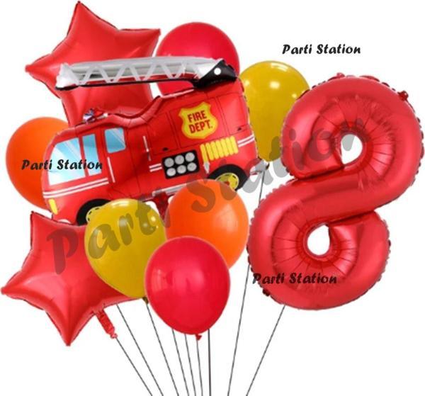 Parti Station Itfaiye 8 Yaş Balon Set Fireman Folyo Balon Set İtfaiye Konsept Doğum Günü Set - Image 1