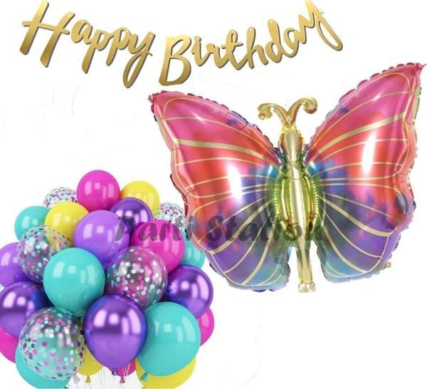 Parti Station Rengarenk Kelebek Balon Set Colorfull Butterfly Gökkuşağı Konsept Parti Doğum Günü Balon Seti - Image 1