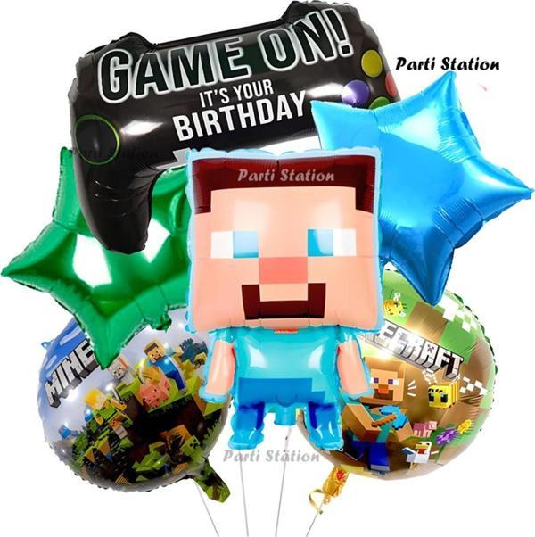 Parti Station Minecraft Oyun Konsolu Yıldız Balonlu Konsept Doğum Günü Balon Set Minecraft Balon Set - Image 1