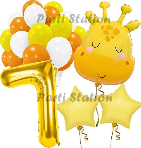 Parti Station Sevimli Zürafa Konsept 7 Yaş Balon Set Safari Tema Zürafa Parti Doğum Günü Balon Set - Image 1