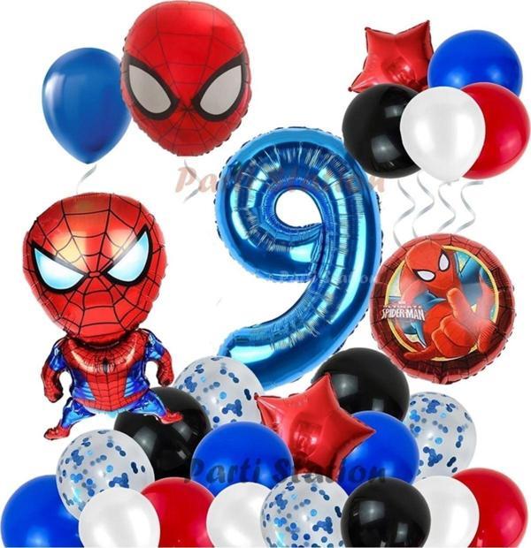 Parti Station Spiderman Örümcek Adam Konsept 9 Yaş Doğum Günü Balon Set Spiderman Parti Balonları Spiderman Tema - Image 1