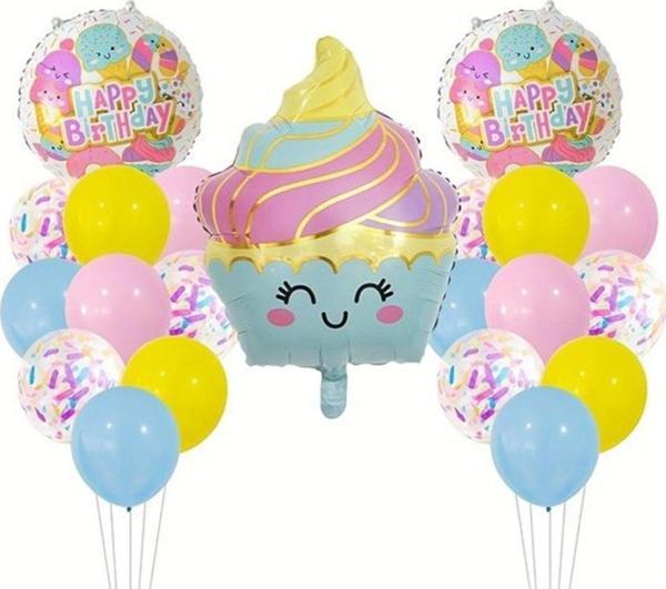 Parti Station Pastane Şeker Cupcake Konsept Doğum Günü Balon Set İce Cream Tema Doğum Günü Balon - Image 1