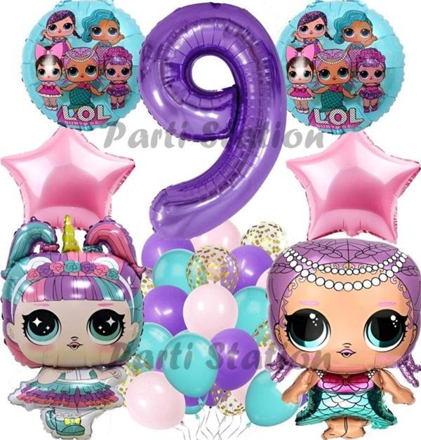 Parti Station Surprise Konsept 9 Yaş Balon Set Unicorn Bebek Mor Rakam Balon Parti Doğum Günü Balon Set - Image 1