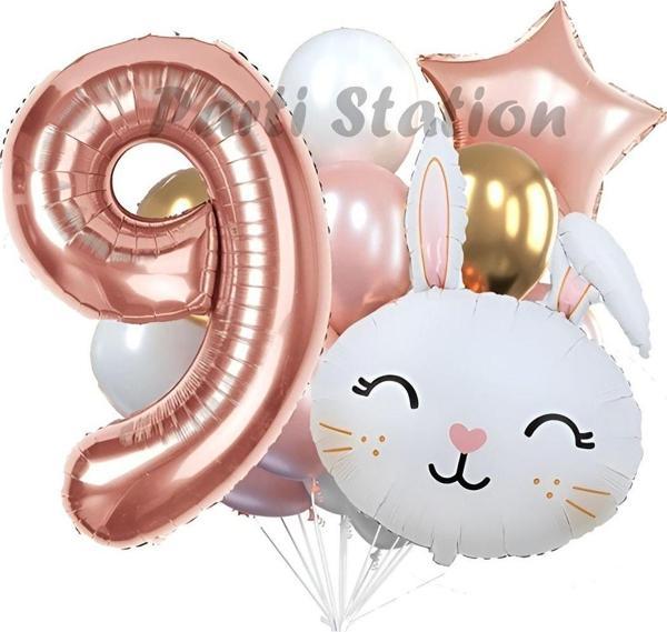 Parti Station Tavşan Bunny Konsept 9 Yaş Balon Set Easter Sevimli Tavşan Woodland Doğum Günü Parti Balon Buketi - Image 1