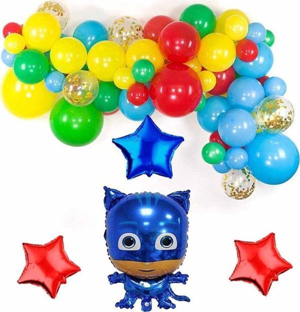 Parti Station Pijamaskeliler Balon Seti Pjmasks Konsept Helyum Balon Set Pijamaskeli Doğum Günü Set - Image 1