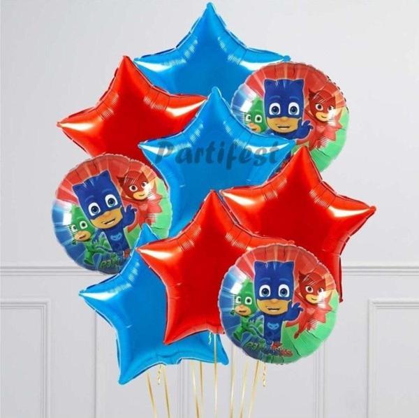 Parti Station Pijamaskeliler Balon Seti Pjmasks Konsept Helyum Balon Set Pijamaskeli Doğum Günü Set - Image 1