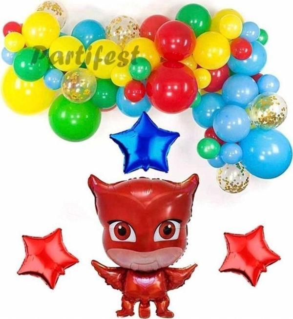 Parti Station Pijamaskeliler Yaş Balon Seti Pjmasks Konsept Helyum Balon Set Pijamaskeli Doğum Günü Set - Image 1