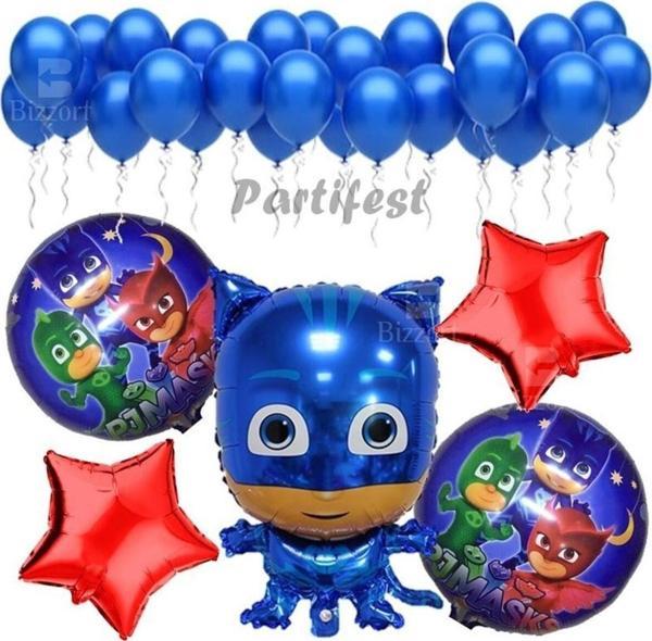 Parti Station Pijamaskeliler Yaş Balon Seti Pjmasks Konsept Helyum Balon Set Pijamaskeli Doğum Günü Set - Image 1