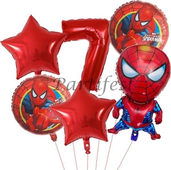 Parti Station Spiderman Örümcek Adam 7 Yaş Balon Set Balon Folyo Set Spiderman Konsept Doğum Günü Set Yaş Balon - Image 1