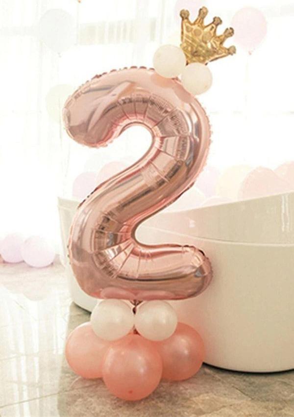 Parti Station Rakam Balon Karşılama Seti 2 Yaş Rose Gold Rakam Balon Altın Kral Taçlı 2 Rakamlı Balon - Image 1