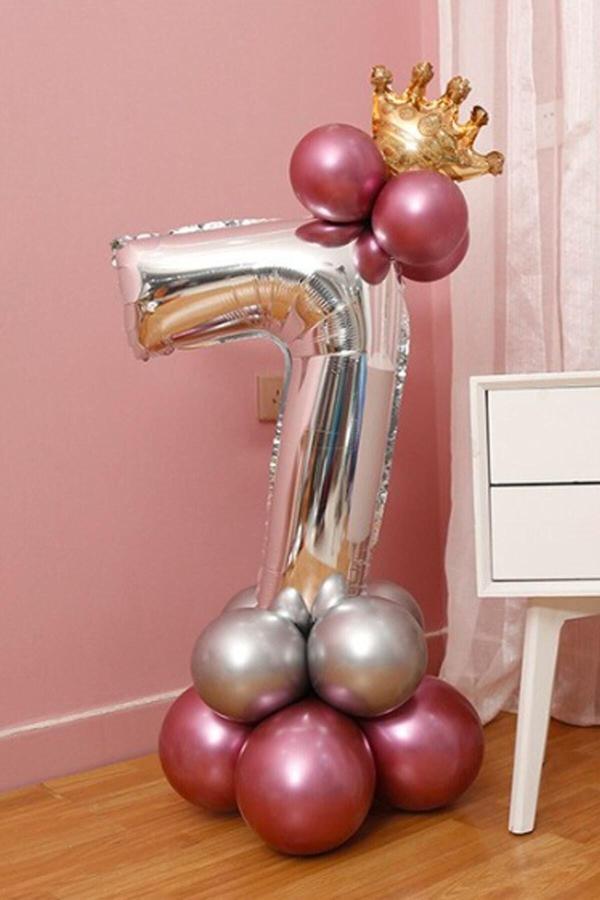 Parti Station Rakam Balon Karşılama Seti 7 Yaş Parlak Rose Gold Gümüş Renkler Altın Taçlı 7 Rakamlı Balon - Image 1