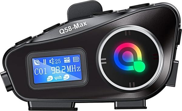 Q58-MAX Radyolu 2 Kişi Bağlantılı Bluetooth Kask Kulaklık Ekranlı Fenerli Müzik ve Telsiz Intercom - Image 1