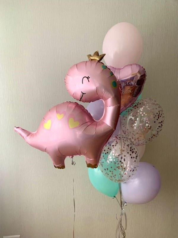 Parti Station Sevimli Dinozor Konsept Pembe Dinozor Balon Set Pink Dinosaur Balloon Doğum Günü Balon Buketi - Image 1