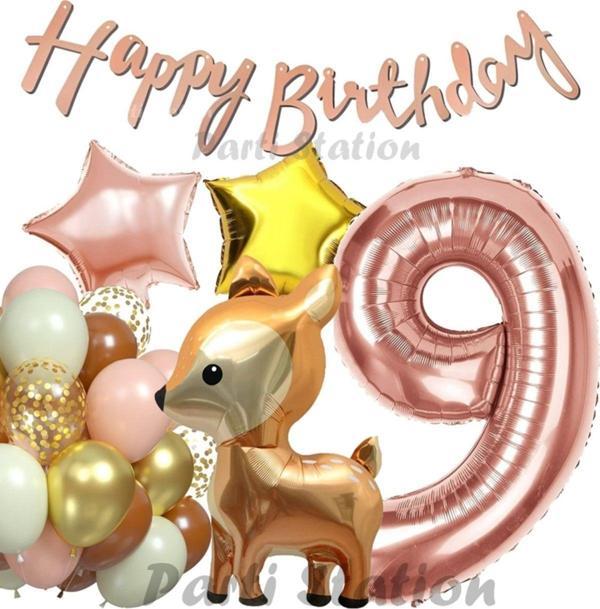 Parti Station Woodland Geyik 9 Yaş Folyo Rosegold Balon Set Geyik Ceylan Doğum Günü Parti Balon Set Geyik Konsept - Image 1