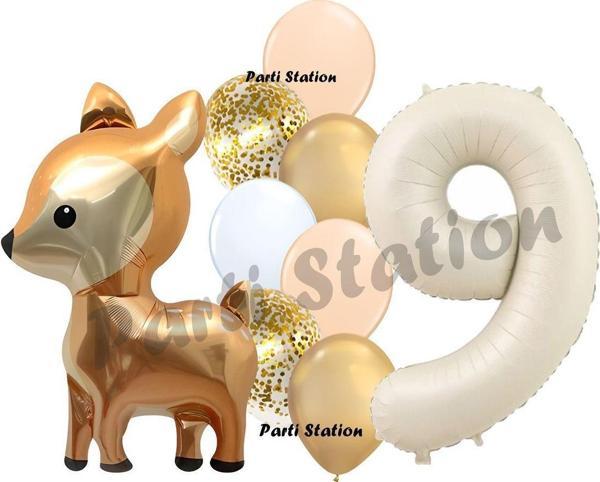 Parti Station Woodland Geyik Balon 9 Yaş Balon Set Sevimli Ceylan Balon Ve Krem Rakam Balon Doğum Günü Set - Image 1