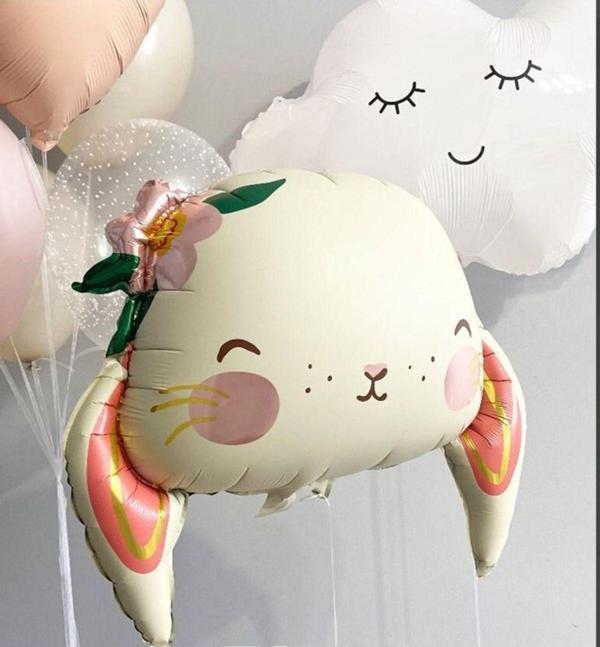 Parti Station Sevimli Tavşan Folyo Balon Bunny Çiçekli Tavşan Konsept Folyo Balon 1 Adet 65X54 Cm - Image 1