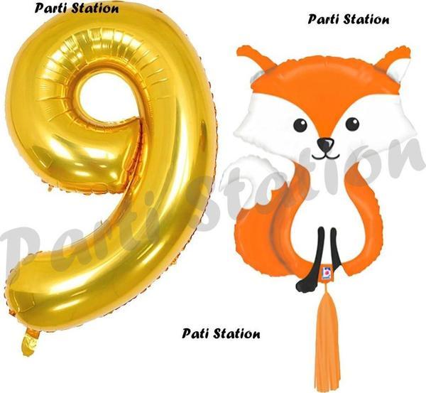 Parti Station Woodland Tilki Balon 9 Yaş Balon Set Sevimli Tilki Balon Ve Gold Rakam Balon Doğum Günü Seti - Image 1
