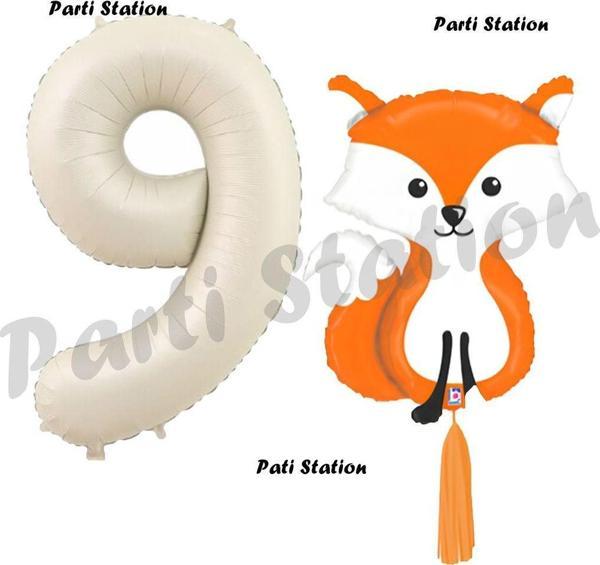 Parti Station Woodland Tilki Balon 9 Yaş Balon Set Sevimli Tilki Balon Ve Krem Rakam Balon Doğum Günü Seti - Image 1