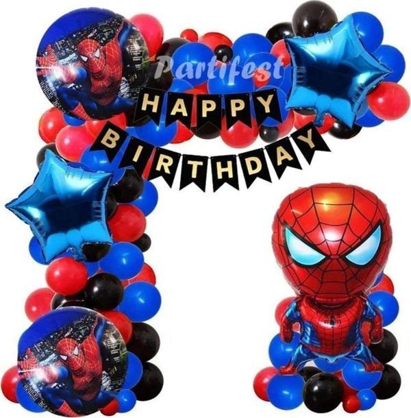 Parti Station Spiderman Örümcek Adam Balon Set Balon Folyo Set Spiderman Konsept Doğum Günü Set Yaş Balon - Image 1