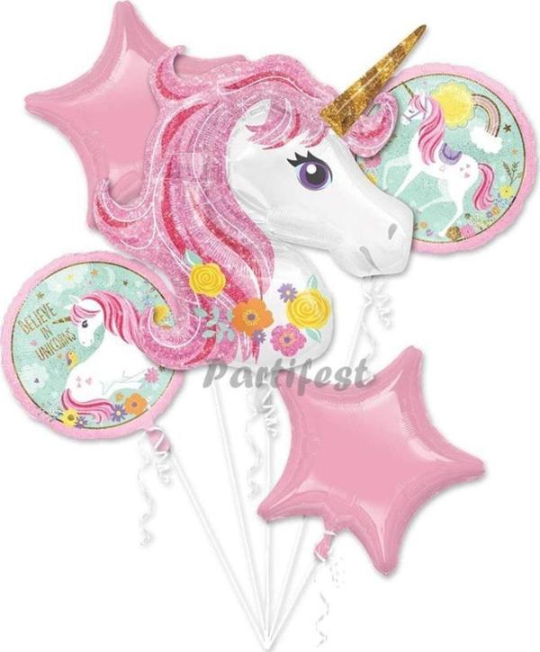 Parti Station Unicorn Yaş Balon Set Unicorn Konsept Helyum Balon Set Doğum Günü Set - Image 1