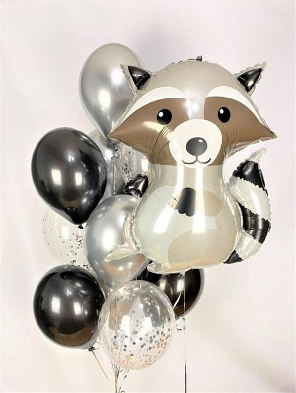 Parti Station Woodland Konsept Rakun Balon Set Rakun Balon Buketi Raccoon Balloon Doğum Günü Balon Set - Image 1