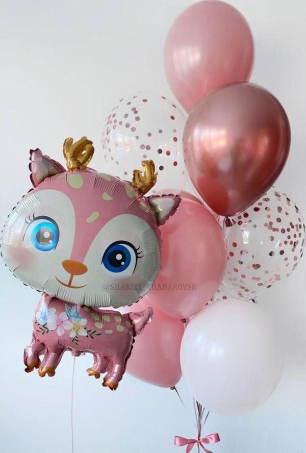 Parti Station Woodland Konsept Sevimli Geyik Balon Set Pembe Ceylan Balon Deer Balloon Birthday Party Set - Image 1