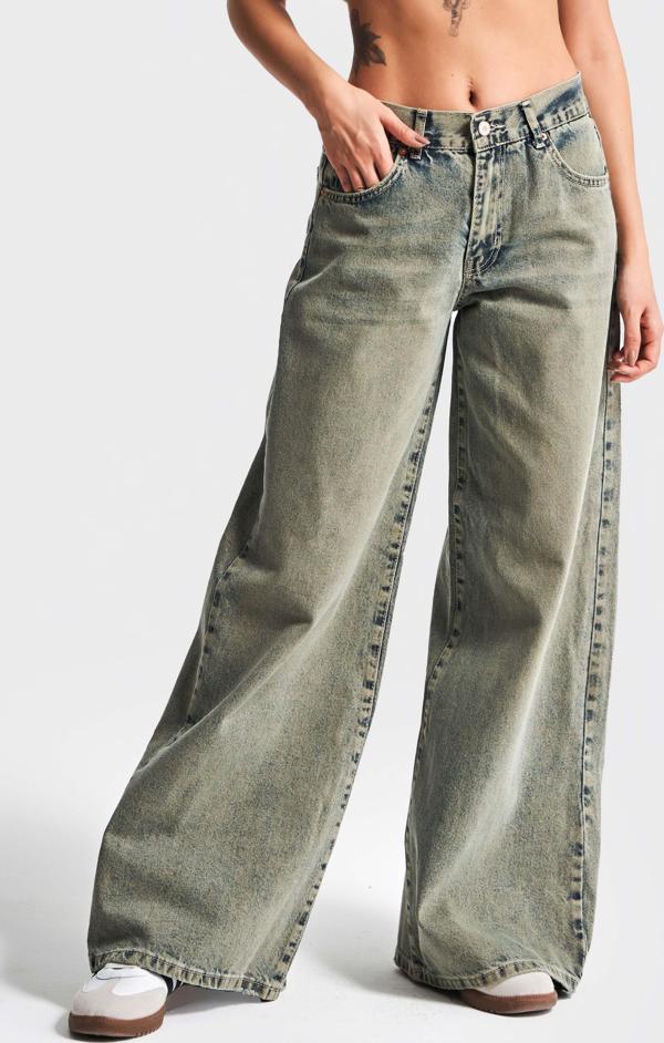 Kadın S.Kot Rengi 5S4 Palazzo Fit %100 Koton Orta Bel Denim Jean - Image 1