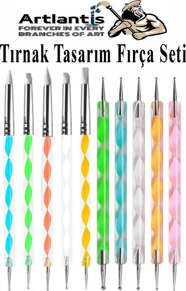 Silikon Tırnak Şekillendirme Kalemi 10 lu 1 Paket Nail Art Metal Başlıklı Tırnak Süsleme Kalemi Nokta Boyama Modelleme - Image 1