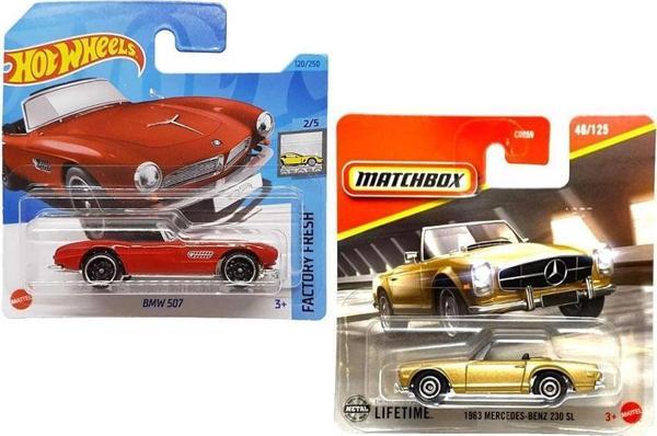 2 Araç Set Matchbox 1963 Mercedes-Benz 230 Sl - Gold & Hot Wheels Bmw 507 - Kırmızı (1/64) - Image 1