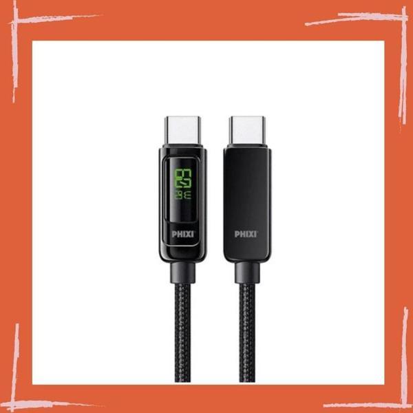 60W LCD EKRANLI METAL BAŞLIKLI HASIR ÖRGÜ TYPE-C TO TYPE-C HIZLI ŞARJ VE DATA KABLO - PHİXİ ULTİMATE - Image 1