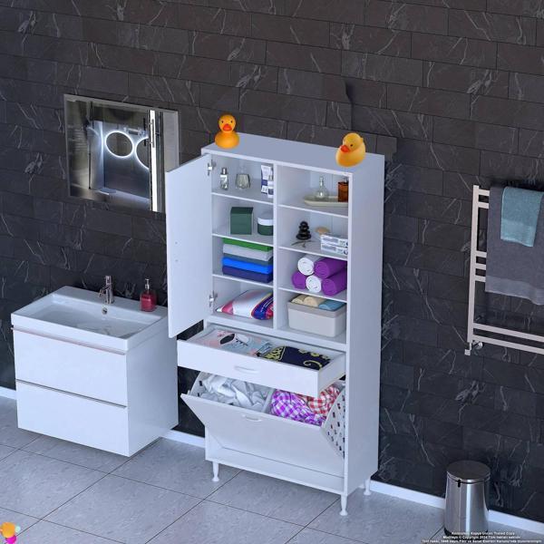 Modilayn AFRA 85x173x32,5cm 1 Çekmece, 2 Göz Sepet, 1 Kapak, 8 Raf Dar Alan Banyo Dolabı - Image 1