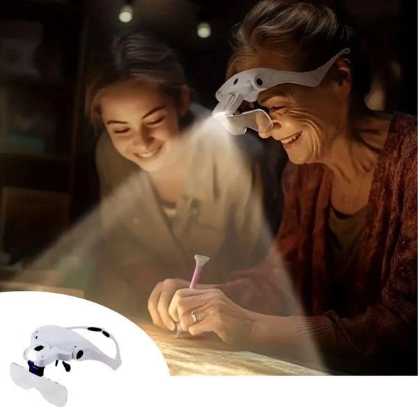 BUFFER® 5 Lensli 2 Led Işıklı Ayarlanabilir Pilli Gözlük Tipi Büyüteç - Image 1