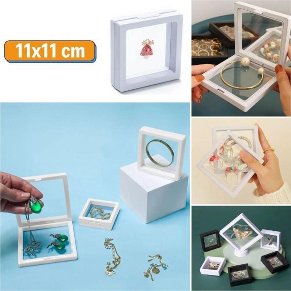 BUFFER® 11x11cm Standlı 3D Takı Ziynet Hatıra Koleksiyon Saklama Kutusu Şeffaf Film Çerçevesi - Image 1