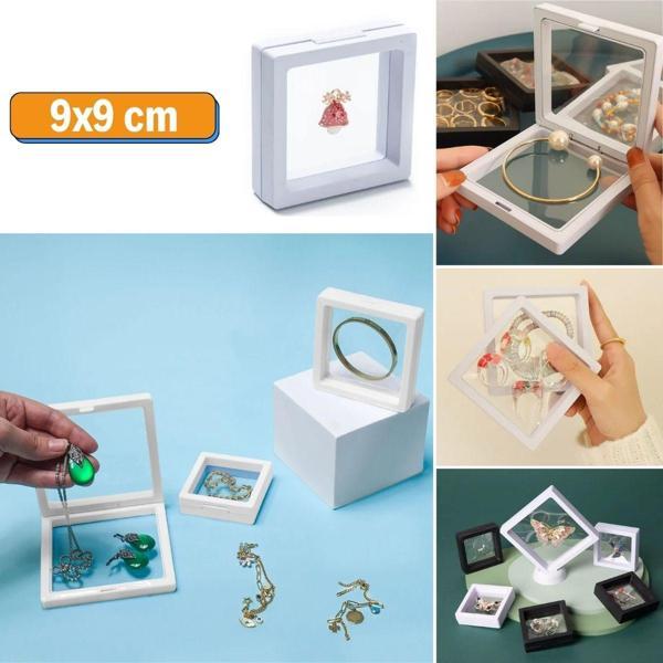  BUFFER® 9x9 cm Standlı 3D Takı Ziynet Hatıra Koleksiyon Saklama Kutusu Şeffaf Film Çerçevesi - Image 1