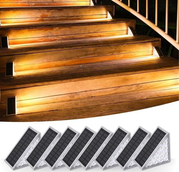  BUFFER® 8 Adet Üçgen  Güneş Enerjisi ile Şarj Olan Dış Mekan Solar Basamak Köşe Lambası - Image 1