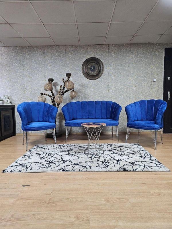Krom  Kaplama  Tel Ayak Papatya Çay Seti Koltuk Takımı , Balkon, Salon, Ofis, Cafe Koltuk Takımı MAVİ Renk Tek Ebat Beden - Image 1