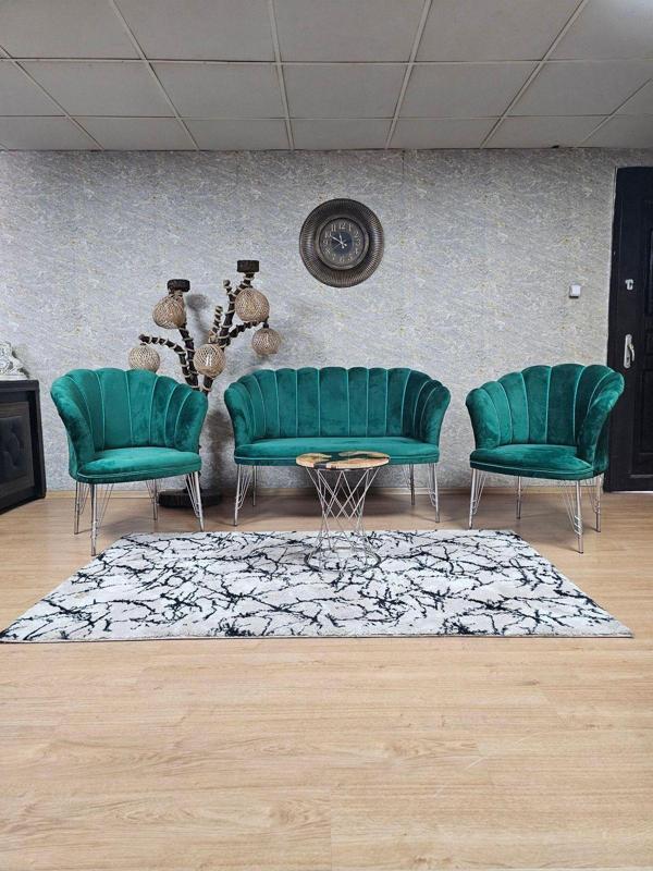 Krom  Kaplama  Tel Ayak Papatya Çay Seti Koltuk Takımı , Balkon, Salon, Ofis, Cafe Koltuk Takımı YEŞİL Renk Tek Ebat Beden - Image 1