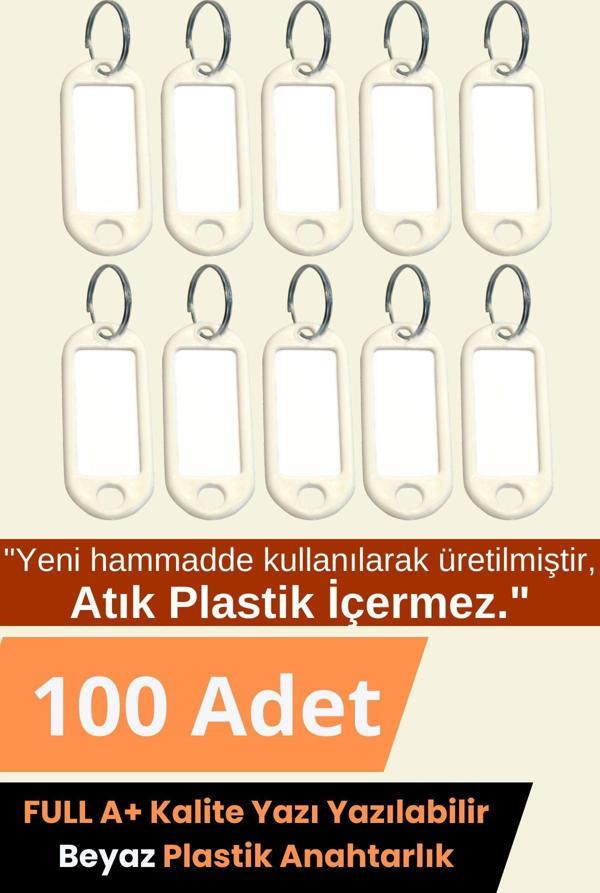 Plastik Anahtarlık Etiket Kimlik Isimlik Yazı Yazmalık Emlakçı Anahtarlığı Beyaz Renkli 100 Adet - Image 1