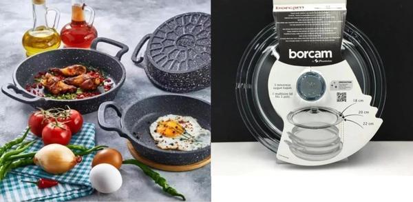 Eda 3 lü granit döküm sahan tava seti takımı  18-20-22 cm+kademeli borcam kapak - Image 1