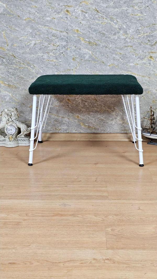 Tedy Kumaşlı 60 cm x 38 cm Beyaz Telli Ayak Oturak YEŞİL Renk Tek Ebat Beden - Image 1